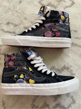 Vans White and Navy High Top Sneakers with Multicolor Accents